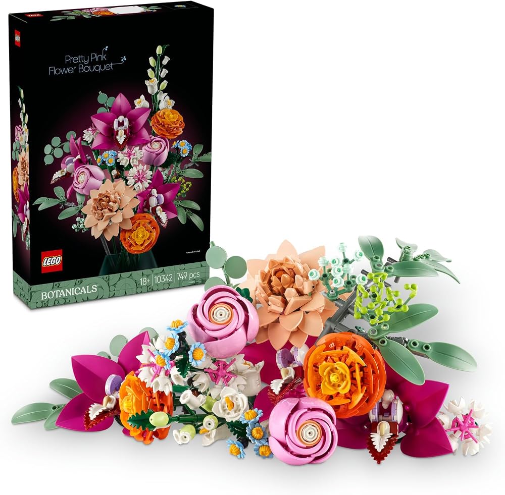 LEGO Botanicals Pembe Çiçek Buketi 10342 | Yetişkinler için Orkide ve Papatya Dahil 15 Yapay Çiçek İçeren Model Yapım Seti, Hediye Fikri (749 Parça)