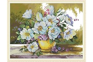 CaptainCrafts Cross Stitch Kits, Preprinted 14CT Fabric Cross Stitch DIY Art Needlecrafts Embroidery Kits (White Flower, Stamped 14CT)