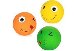 CHIWAVA 3 Pack 2.7'' Latex Squeaky Dog Toy Ball Smiley Face Round Balls Interactive Fetch Play for Medium Dogs