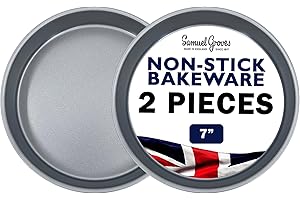Samuel Groves 7" Round Victoria Sandwich Sponge Cake Tin Pan, 2 Pack, Twin Pack, Straight Sided, Fixed Base, Superior Double Coated Non Stick, Made in England (7 Inch 2 Pack)