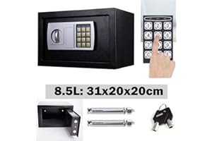 HUINI Tresor Petit coffre-fort électronique - Mini coffre-fort mural en acier - Coffre-fort mural - Serrure électronique - 2 clés - 8,5 l (noir)