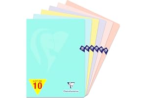 Clairefontaine 308311C Lot de 10 Cahiers Agrafés Mimesys PASTEL - 24x32 cm - 48 Pages Grands Carreaux - Papier Blanc 90 g - Couverture Polypro Opaque - Couleurs Aléatoires