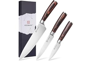 KEEMAKE Set Coltelli da Cucina 3 pezzi, Coltello da Cucina Professionale in Acciaio Inossidabile Spelucchino 9mm Chef 200mm Universale 123mm, Regalo Festa Papà