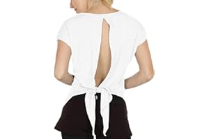 icyzone T-Shirts de Sport Femme Dos Ouvert Yoga Tops Manches Courtes Respirant Décontracté Tee Shirt, Lot de 2
