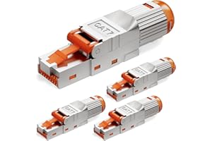 HB-DIGITAL Lot de 4 fiches CAT 7 RJ45 pour câble de pose Ethernet LAN rigide – Montage sans outil STP entièrement blindé avec contacts plaqués or 50 µ 10 Gbit/s Connecteur haute vitesse