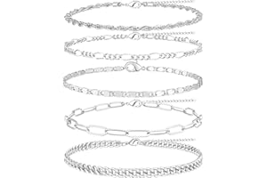 Carreneu 5Stück FußKettchen für Damen,Fussketten für Frauen,FußKette Damen,FußKettchen Silber,Einfacher Retro-Strand,Geeignet für Damen und Mädchen