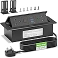 Recessed Power Strip with USB C PD 20W, Pop Up Sockets with Switch for Kitchen Worktops, Desk Power Socket 2 UK Plug and 2 USB A, Metal Shell, 1.8M Cable, Black