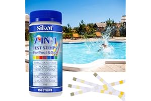 KLLALO 7 IN 1 Pool Tester Wassertester | Poolwasser Teststreifen Spa Whirlpool Teststreifen für PH-Wert,Brom,Gesamtalkalität,Freiem Chlor,Gesamthärte,Cyanursäure und Gesamtchlor,Schneller und Genauer-150pc
