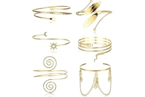 Diamday 6 Pièces Bracelet Manchette Bras Ensemble de Bracelets de Bras pour Femme Or/Argent Minimaliste Brassards Bijoux Punk Bracelet Manchette Réglables