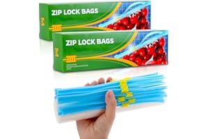 HEMIKS 50 Pcs Zip Lock Bags, Food Storage Freezer Bags (2.27L) Reusable Sandwich Bags Food Storage Bags with Expandable Bottom, BPA Free Zip Seal Freezer Bags for Fruits, Vegetables, Meat, Grains