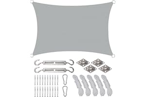 Rantizon Toldo Vela de Sombra Rectangular 2x3m, toldo Vela Impermeable Exterior con Kits de Montaje, Protección Rayos UV y HDPE Transpirable, para Exteriores, Jardines, Patios, Gris