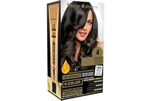 Thader Th Pharma V-Color Kit de Tinte permanente Sin Amoniaco con Oro Líquido 100% Cobertura de canas, 120 ml (No. 4 Castaño medio)