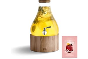 ‎SPRINGLANE KITCHEN SPRINGLANE Glas Getränkespender 5,5 L Gloria mit Edelstahl-Zapfhahn & Ständer aus Gummibaumholz, Limonaden-Spender, Vintage Design Mason Jar