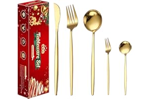 Wivico Posate Oro,Set Posate 6 Persone,30 Pezzi Set Posate Acciaio Inox,Posate Dorate Set Forchette Cucchiai e Coltelli,Coltello,Forchetta, Cucchiaio,Posate Colorate,Lavabile in Lavastoviglie