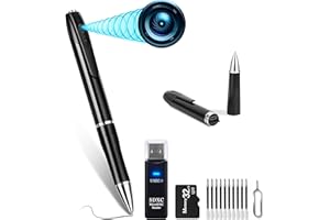 SURKOS Mini Camara Espia Oculta Camuflada Bolígrafo, Camara de Vigilancia sin Cables (Pack Premium 2MP Super HD con MicroSD 32GB U3, Lector LED y 10X Recargas de Tinta) Grabación en Bucle, 128GB MAX.