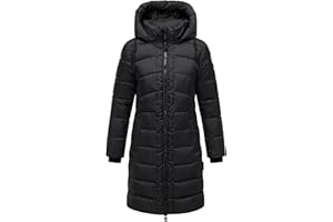 MARIKOO Damen Langer Wintermantel warmer Steppmantel mit abnehmbarer Kapuze Kaltnäschen 16 S-3XL