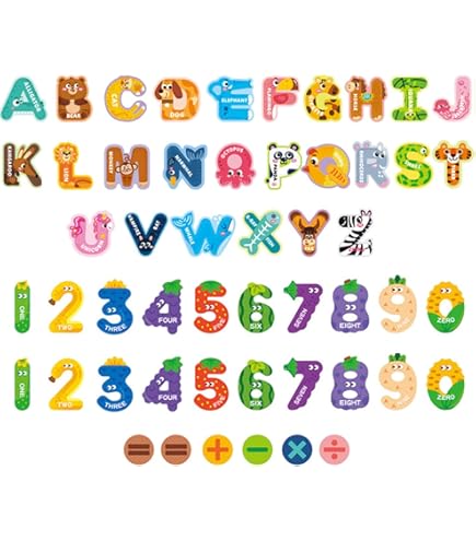 Lot 52 Lettres & Chiffres Magnétiques Animaux – Aimants Réfrigérateur Éducatifs Enfants 3-5 Ans, Couleurs Vives