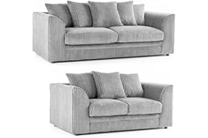 GENERIC Bliss Furniture's Jumbo Cord Scatter Back 3 and 2 Seater Sofa Sets Supreme Comfort Duo Dylan Soft Cord Settee Collection For Your Living Space with Double the Style and Comfort (Silver, 3+2 Seater)