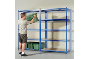 KARAT Étagère de Rangement pour Charges Lourdes pour Garage, Cave, Atelier - Étagère en Grille - Étagère d'angle - Étagère à pneus (Bleu, 220 x 120 x 45 cm)