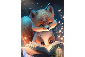 GLXPOG Renard Lisant Diamond Painting, Peinture Diamant Renard Diamant Kit Complet, DIY 5D Diamond Painting pour Adultes Enfants Croix Broderie Cristal Painting Murale Décoration 30x40cm
