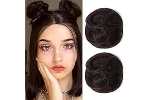 REECHO 2 PCS Mini Claw Clip in Messy & Cat Ears Hair Bun Extensions Wig Accessory Updo Hairpieces for Women (Pack of 2-3.5" Wavy, Dark Brown)