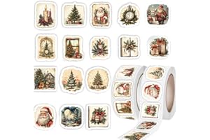 Lxtness 500 Piezas Stickers Navidad, Etiquetas Adhesivas, Pegatinas Navidad para Regalos Retro Etiquetas Autoadhesivas para Bolsas de Papel Sobres Botellas Nombres(2 Rollos)