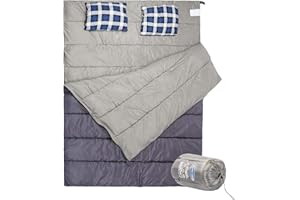 ACTIVE FOREVER Double Sleeping Bag with 2 Pillow, Rectangular Sleeping Bags for Adults 3 Season Spring Summer Autumn, Envelope Sleeping Bag with Carry Bag for Camping, Hiking Indoor Outdoor