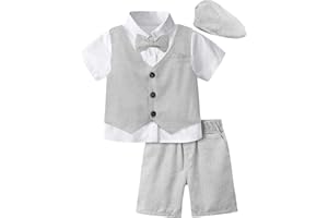 mintgreen 4 Pezzi Bambino Ragazzo Outfits Signore Completo da Uomo, Camicia Bianca con Cravatta a Farfalla Panciotto Pantaloni Cappello Impostato, Dimensioni: 1-4 Anni