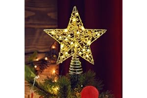ANIEPAA Ozdoba na choinkę o średnicy 9,84 cm, metalowa konstrukcja, brokatowe, 20 diod LED, ozdoba na choinkę, gwiazda, do świątecznych dekoracji choinkowych (złoty)