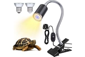 LEDBOKLI Reptile Heat Lamp UVA UVB Tortoise Heat Lamp with Two Heat Bulbs E27 LED Heat Bulb and 50W Halogen Bulb for Turtle Amphibian Reptiles Lizard Snakes