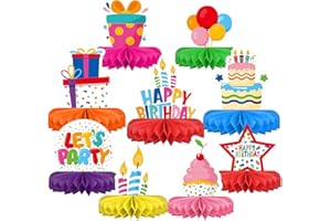 Calkkrer 9 Stück Bunte Happy Birthday Tischdeko, Waben Tischdekoration Party Deko, Geburtstag Tischaufsätze, Zuckerbienen Deko, Tisch Ornament für Geburtstag Party