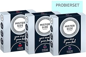 MISTER SIZE Préservatifs extrêmement délicats (60-64-69) Coffret d'essai 3x3 / extra fin, extra fin, extra humide/en latex de caoutchouc 100% naturel dans votre taille XL - 3XL "grandes sensations"
