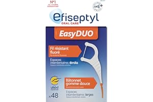 Efiseptyl - Porte-fil Dentaire EasyDuo - Fil Résistant Fluoré - Bâtonnet Gomme Douce - x48