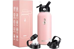 Lumesner Vacuum Insulated Stainless Steel Water Bottle,1200ml/950ml/650ml- 2 Lids (Straw Lid and Spout Lid), 2 Straws Water Bottle (1000ml, Rose)
