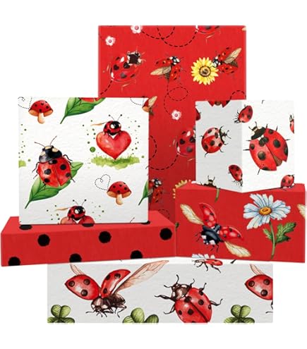 Lot De 8 Feuilles De Papier Cadeau Motif Coccinelle À Pois Et