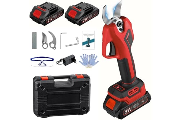 Sécateur Électrique pour Makita 18 V Batterie, Sécateur à Batterie 600W Professionnel avec 2 Batteries de 2000mAh, Sécateur Manuel Sans Balais avec Diamètre de Coupe de 20 à 35mm et Compteur