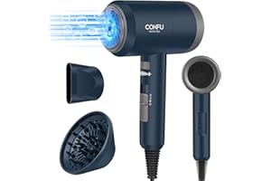 CONFU 1800W HairDryer for Men, Ionic Hair Blow Dryers, Lightweight Hair Dryer with Cool Shot Button & Diffuser & Concentrator for Travel Salon Home Use, Dark Blue