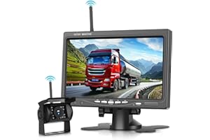 Hodozzy Cámara Marcha Atras Inalámbrica Kit, 7 Pulgadas HD Monitor de Marcha Atrás con Vigilancia de Ángulos Muertos, 1080P Camara Trasera Visión Nocturna Impermeable 68, Cámara Trasera para Camiones