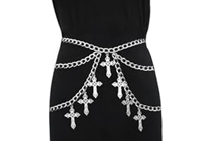 WASISE Goth Belt - Harness Women Belt, Chain Belts, Body Chains for Women, Gothic Gifts, Gothic Cross Waist Chain Belts, Punk Alloy Hollow Cross Pendant Multi-Layer Body Chains with Wavy Side Swing