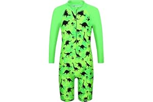 HUAANIUE Garçons Enfants Maillot de Bain 1 Pièce Anti-UV UPF 50+ Enfants Garçons Costume de Bain zippé à Manches Longues 2-14 Ans