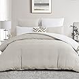 Aisbo King Size Duvet Cover Set - 3Pcs Reversible Bedding Bed Set Beige and White Kingsize Soft Brushed Microfiber Quilt Cover with 2 Pillowcases 50x75cm