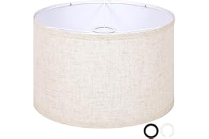 OUTON Beige Large Drum Lamp Shades for Floor Lamps, 16" Top x16 Bottom x 9" High, Easy to Assemble, Floor Lamps & Torchieres, Replacement Linen Lampshades for Bedside Lamp (1.65" Spider)