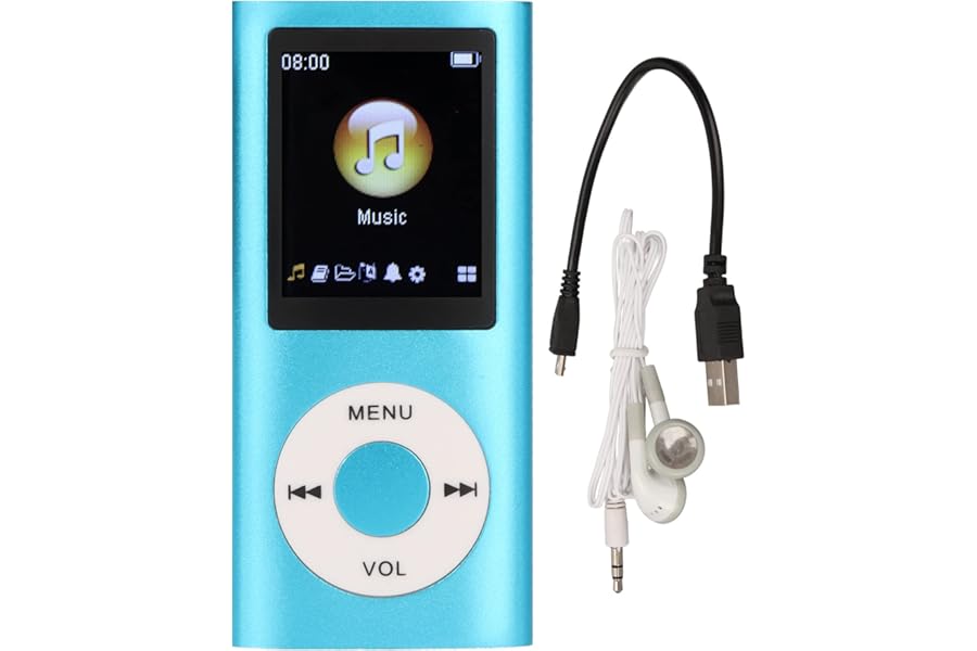 64GB MP3 Player with Bluetooth, Music Player with Built-in HD Speaker, 1.8 Inch LCD Screen, HiFi Sound, Earphones Included, for Students Running Walking(Blue)