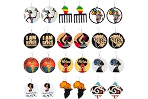 BFACCIA 12 Pairs African Earrings Women Natural Wooden Round Dangle Earrings Painted Ethnic Boho Style with Map Headwrap Pattern Handmade Gift 20 * 14 * 4cm