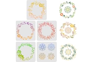 FINGERINSPIRE 5Pcs Wreath Drawing Painting Stencils Templates 30x30cm Plastic Anadem Stencils Decoration Square Flower Stencils for Painting on Wood, Floor, Wall and Fabric