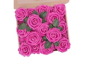 N&T NIETING Fleurs Artificielles Roses,25PCS Mousse Rose avec Feuille et Tige Ajustable,Fausses Fleurs Rose pour DIY Mariage Bouquets Jardin, Anniversaire, Fête, Décoration d'intérieur