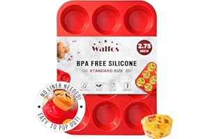 Walfos Moule à muffins en silicone - 12 tasses - Moule à cupcake normal en silicone antiadhésif idéal pour la fabrication de muffins, gâteaux, pains - Sans BPA et passe au lave-vaisselle
