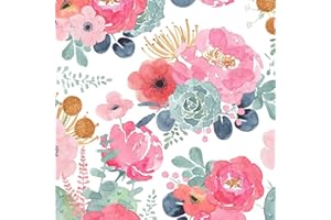 ICYEHAO Papier Peint Adhésif Fleuri Rose et Blanc Murale pour Salon, Chambre et Salle de Bain - 44 x 1000cm