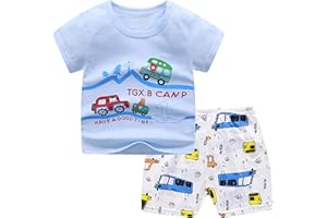 JUANMAO Lot De 2 Ensemble Bebe Garçon Fille Enfant Coton T-shirts à Manches Courtes + Shorts Et Bermudas Hawaïen Deguisement Loisirs Ensemble De Pyjamas Vetement De Plage De Piscine 1 à 5 ans