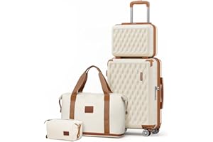 Melalenia Kofferset 4 Teilig Hartschale mit 4 Rollen und TSA-Schloss Der Gepäcksets Enthält 1 Kosmetikkoffer 1 Reisetasche und 1 Kulturbeutel Weiß